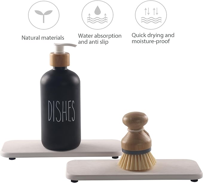 NiuYichee 2 Pcs Water Absorbing Stone Trays, Kitchen/Bathroom Sink Soap Dish - Image 2