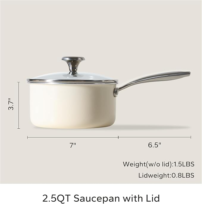 Redchef Ceramic Sauce Pan with Lid, 2.5QT Small Saucepan, Nonstick Cooking Pot - Image 8