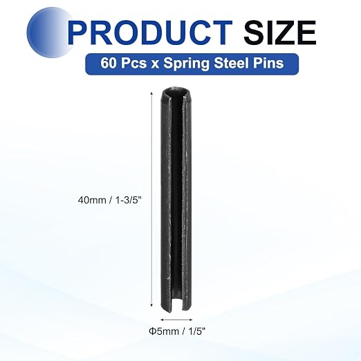 MECCANIXITY 60Pcs Slotted Split Roll Pins 1/5 Inch Dia. 1-3/5 Inch Length 65Mn - Image 2