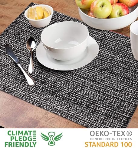 Urban Villa Two Tone Placemat Cotton Tablemat 14x20 (Set of 6) Black