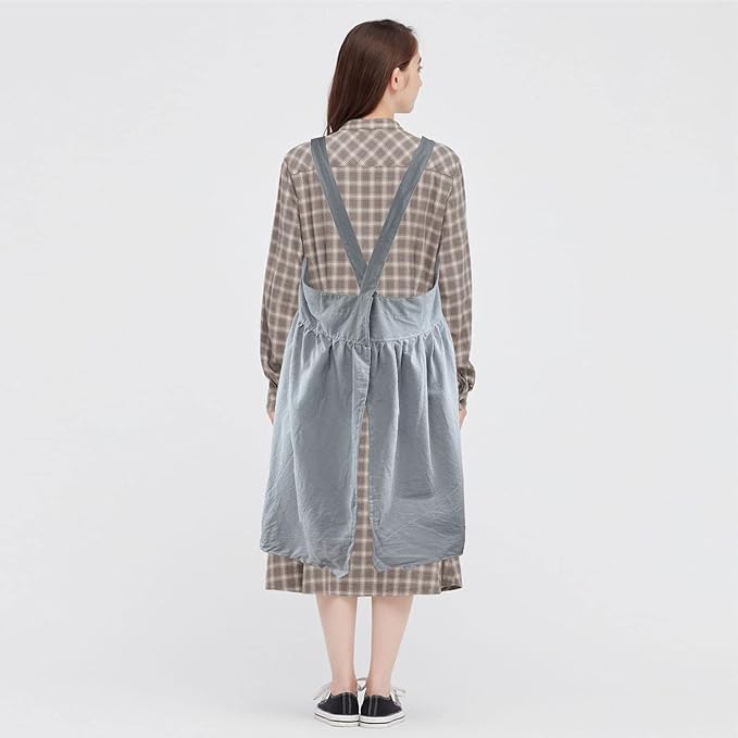 Uaussi Cotton Linen Apron Cross Back Work Apron - Image 4