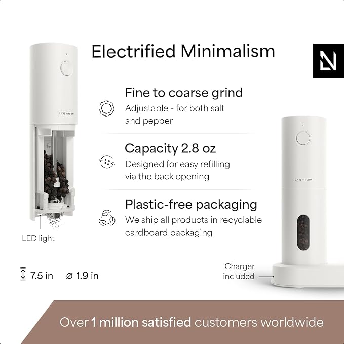 LARS NYSØM Electric Salt and Pepper Grinder Set, USB Rechargeable, Automatic - Image 4