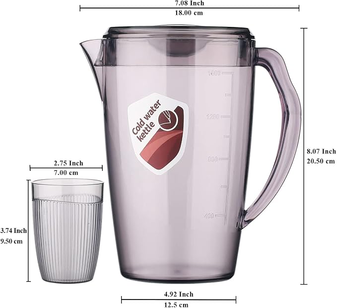 HOMQUEN Plastic Pitcher with 3 Cup, 60 Oz/1.8L Water Pitcher with Lid, Iced Tea - Image 2