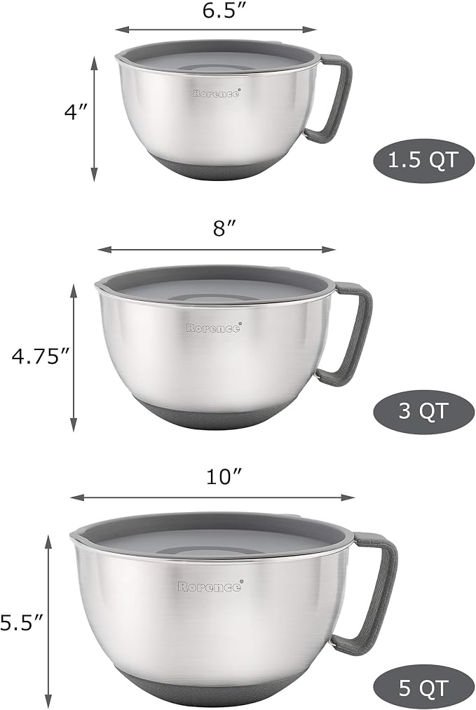 Rorence Mixing Bowls Set: Stainless Steel Non-Slip Bowls - Image 2