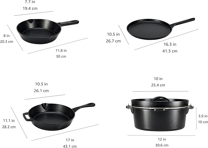 Amazon Basics Pre-Seasoned Cast Iron 5-Piece Cookware Set, Oven Safe, Cooks - Image 4