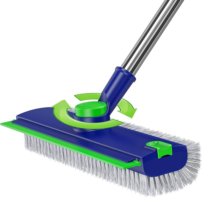 Floor Scrub Brush with Long Handle: 3 in 1 Heavy-Duty Floor Scrubber Brush with by Ehadoo