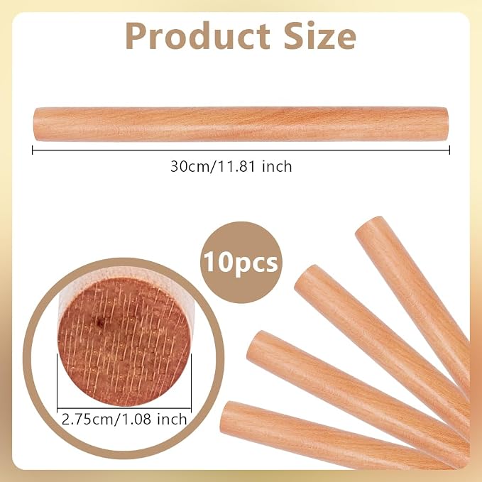 OLYCRAFT 10pcs Wood Rolling Pins 11.8 inch Clay Rolling Pins 1.1 inch Diameter - Image 2