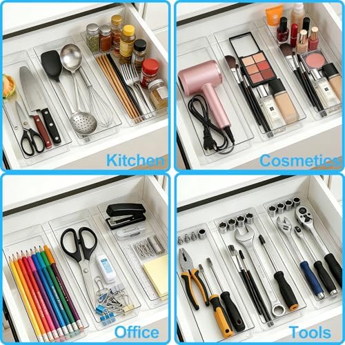 Manalete 4 Pcs Large Clear Plastic Drawer Organizer,15"x6" Vanity