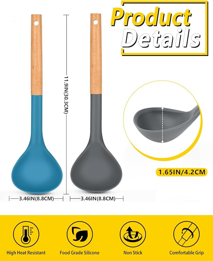 Pack of 2 Soup Ladle, Silicone Ladle Spoon - Image 3