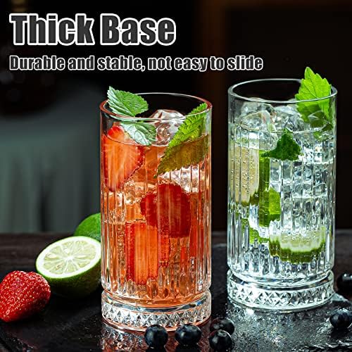 Crystal Drinking Glasses, Set of 8 Durable Glass Cups-4 Highball