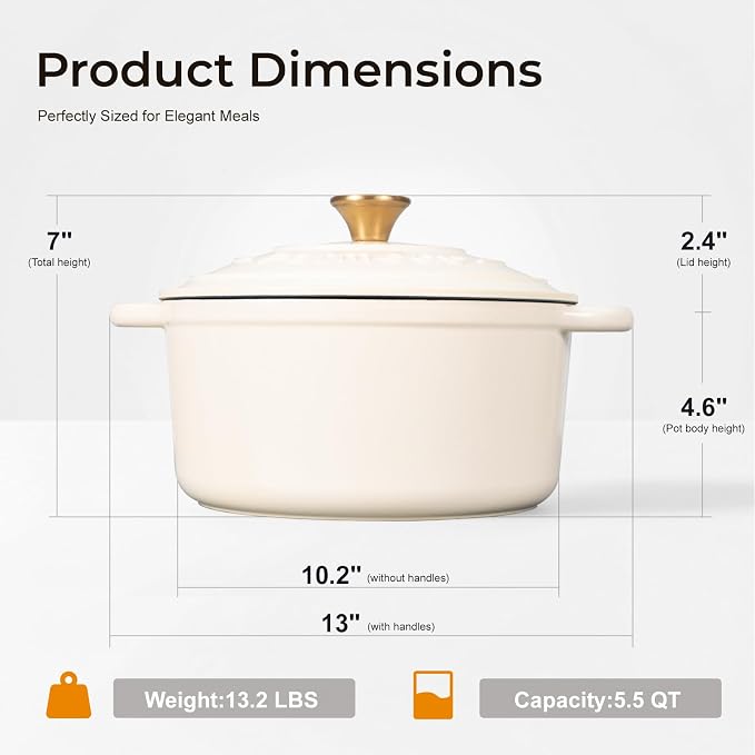 Parmedu 5.5QT Enameled Cast Iron Dutch Oven - Image 5
