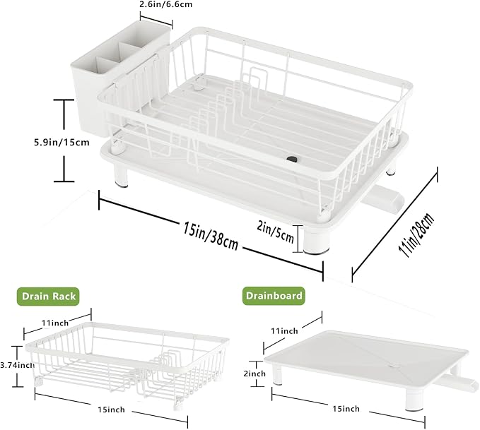 Dish Drainer Rack with Drip Tray, Sink Dish Drainer with Drainage Spout - Image 2