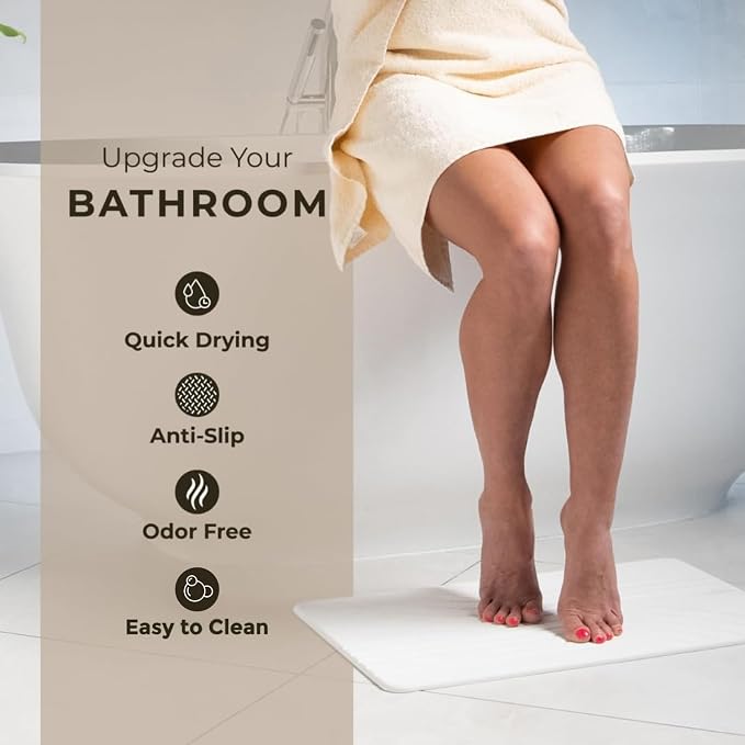 TOSORO - Stone Bath Mat Diatomaceous Earth Shower Mat Non-Slip Super Absorbent - Image 2