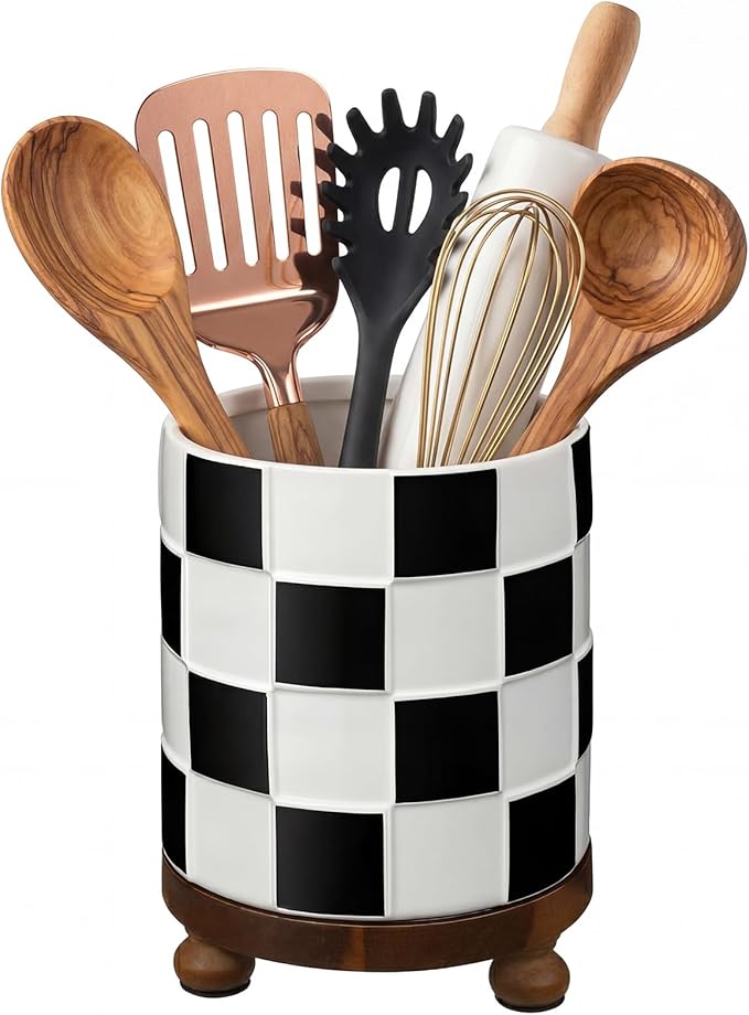 Kitchen Utensil Countertop Holder Checkered Utensil Crock by Unknown