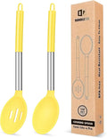 Pack of 2 Large Silicone Cooking Spoons, Non Stick Solid Basting Spoon by BUNDLEPRO