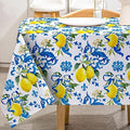 Whaline Capari Lemon Tablecloth Blue Tile Lemon Flower Fabric Table