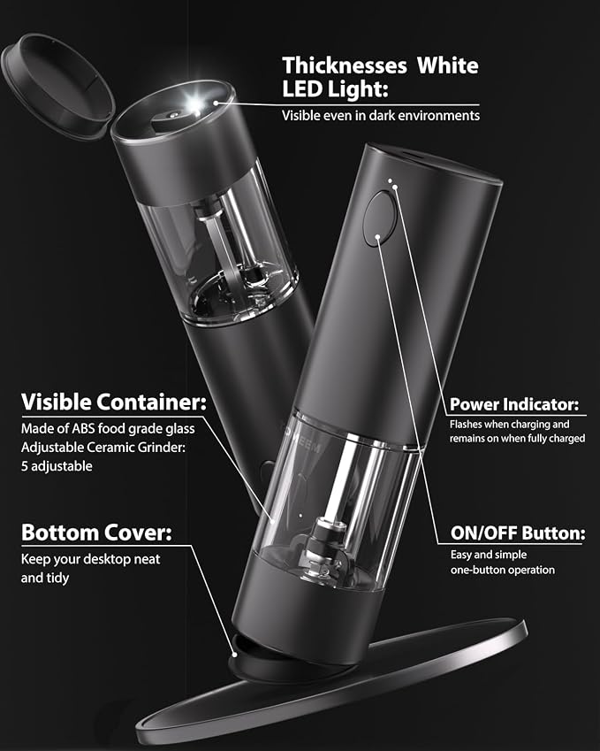 TOMEEM Upgraded Larger Capacity Electric Salt and Pepper Grinder Set - Image 7