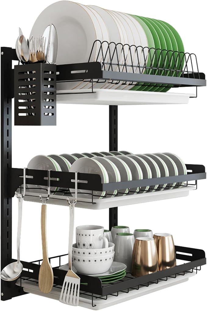 junyuan Hanging Dish Drying Rack Wall Mount, Dish Racks Drainer, 3 Tier Kitchen by junyuan