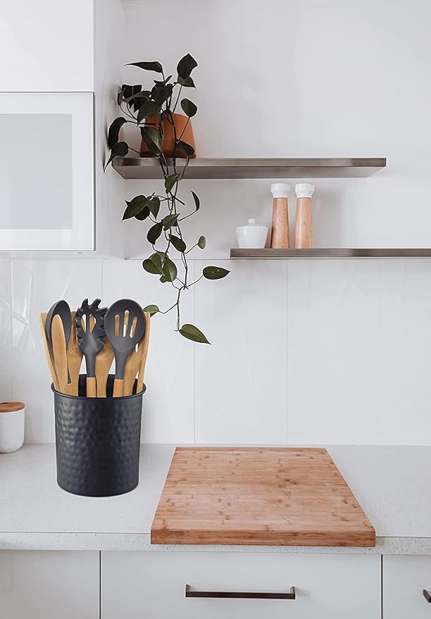 Monarch Abode Kitchen Utensil Holder – Hand Hammered Metal Black Utensil Holder - Image 7