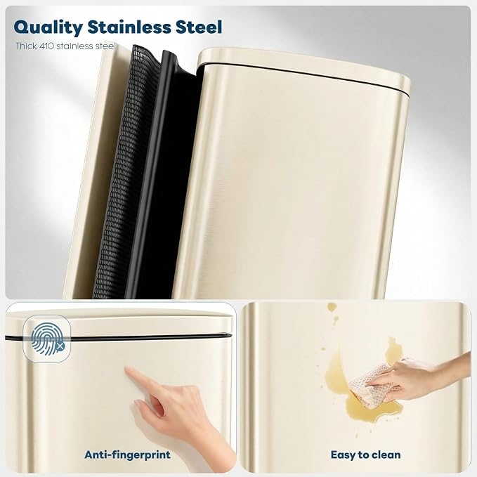 8 Gal Kitchen Trash Can, 30L Recycling or Garbage Bin, Brushed Stainless Steel - Image 3
