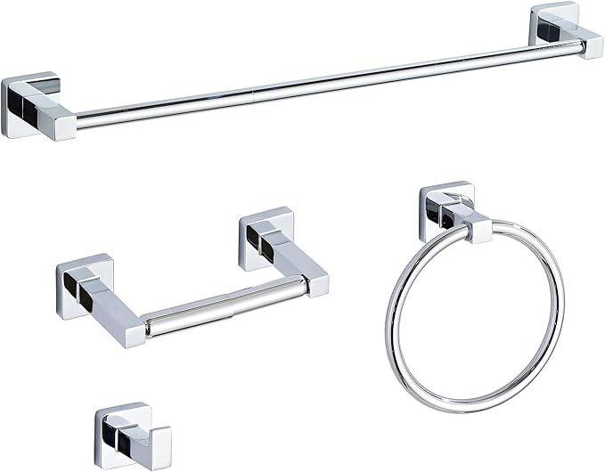 Chrome Bathroom Hardware Set 4 Pieces, Bathroom Accessories Set Stainless Steel by bluebyrne