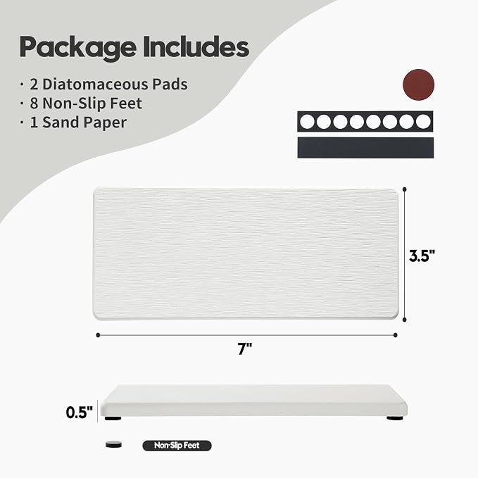 2PCS 7"x3.5" Water Absorbing Bathroom Sink Vanity Trays, Diatomite Stone Quick - Image 2