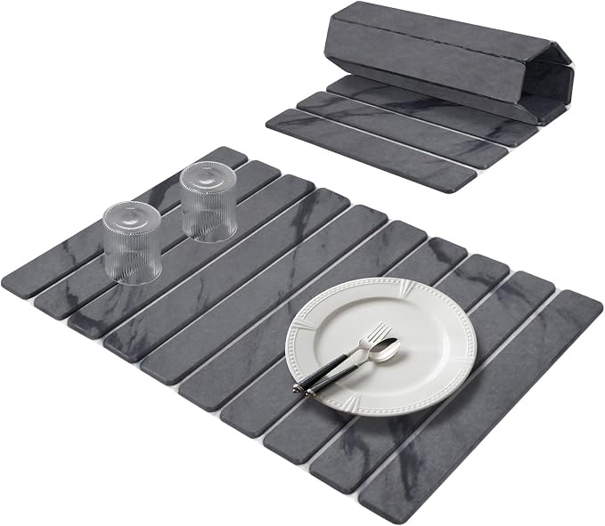 Large Stone Dish Drying Mats for Kitchen Counter, Quick Dry Collapsible Dish by Lprmnnc