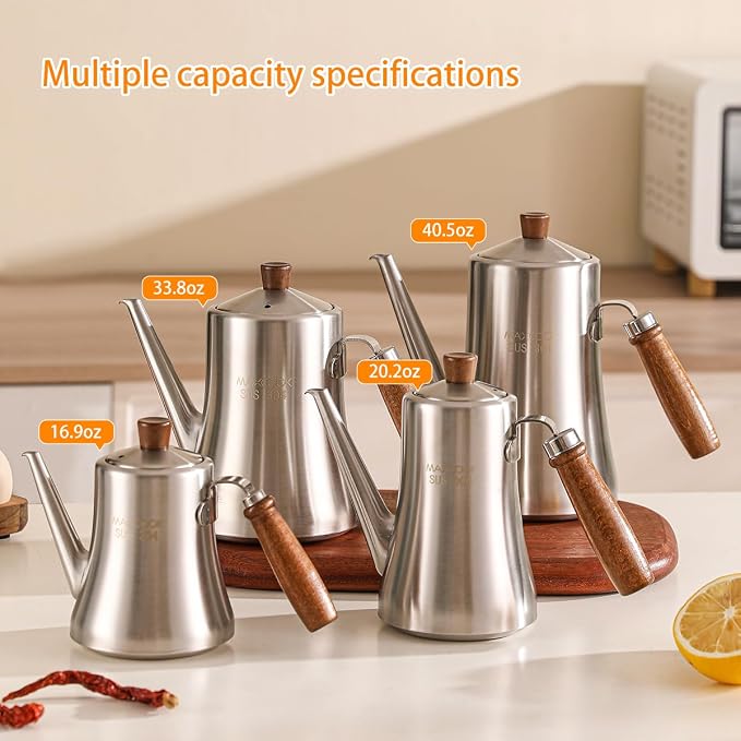 18/8 Stainless Steel Olive Oil Dispenser 600ml/20.2oz Drip-Free Pouring Oil Pot - Image 6