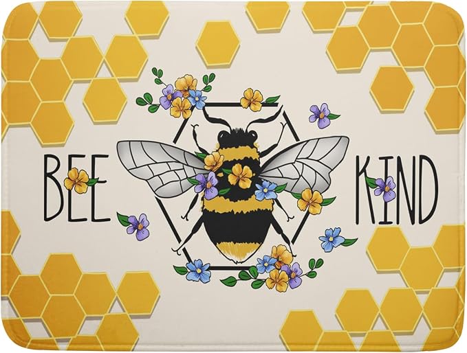 Giwawa Bee Kind Dish Drying Mat, Summer Bees Flowers Dish Drainer Mats by Giwawa