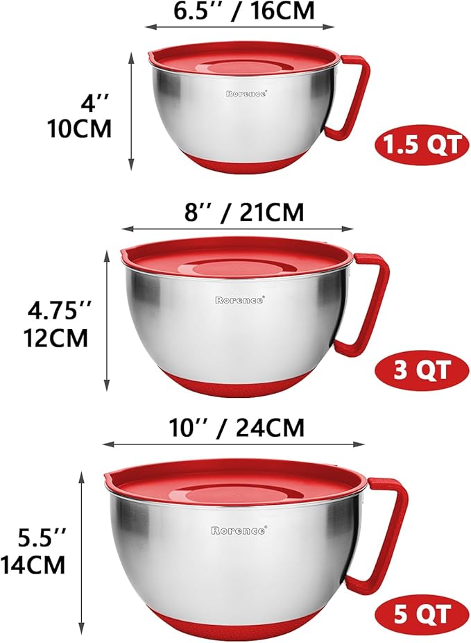 Rorence Mixing Bowls with Lids Set: Stainless Steel Mixing Bowls with Handles - Image 3