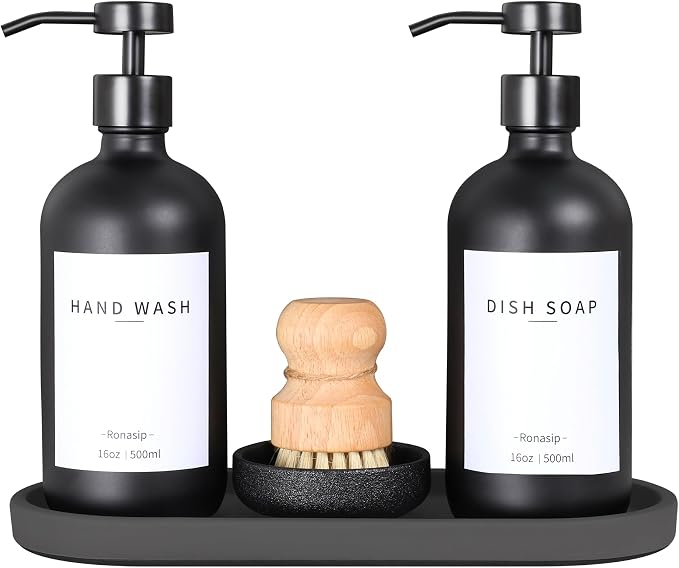 Ronasip Set of 5 Kitchen Soap Dispenser Set 16 Oz Glass Hand Dish Soap Dispenser by Unknown