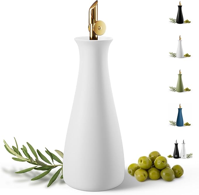 Ceramic Olive Oil Dispenser - 530 ML Capacity Matte White Ceramic Oil Dispenser by HBDesignCo