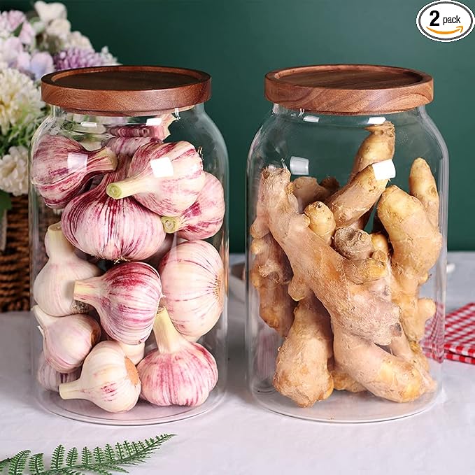 SAIOOL 1 Gallon Glass Jar with Wooden Acacia Airtight Lid, Large Glass Storage by SAIOOL