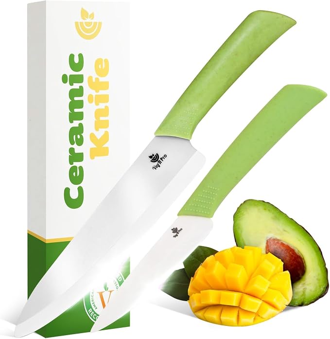 Ceramic Knife Set with Ergonomic Handle, Non-Reactive and Professional Chopping by VegItPro