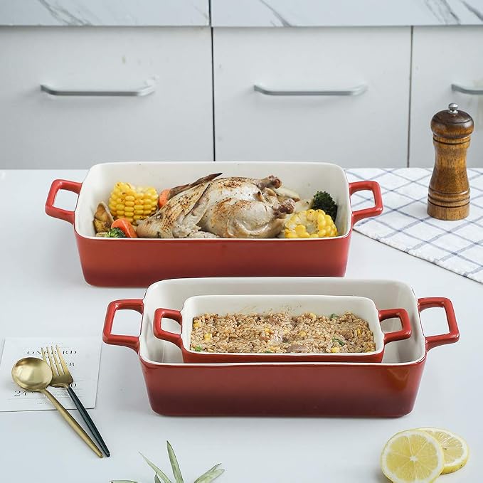 KOOV Bakeware Set, Ceramic Baking Dish, Rectangular Baking Pans Set, Casserole - Image 4