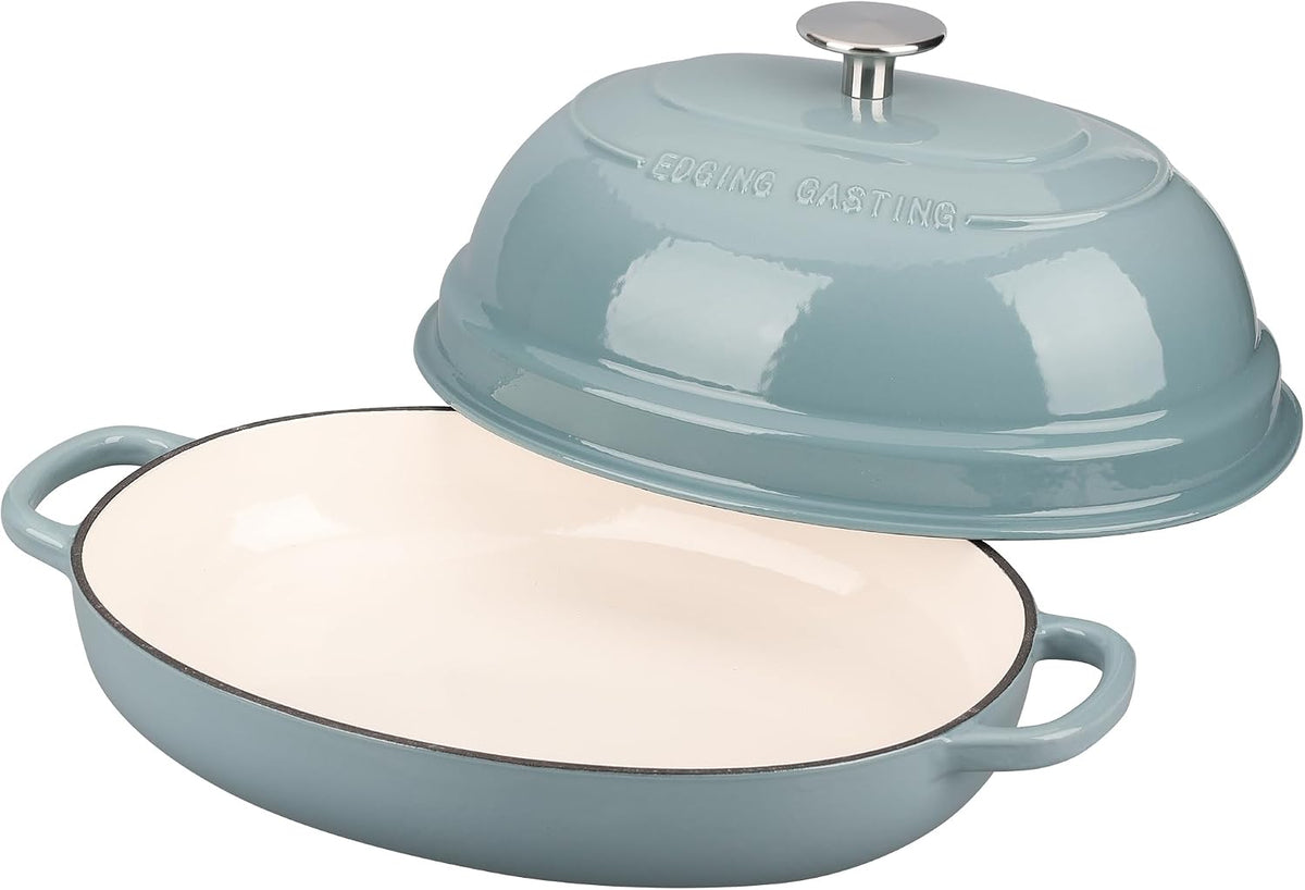 EDGING CASTING Enameled Oval Cast Iron Dutch Oven Pot with Lid, Bread