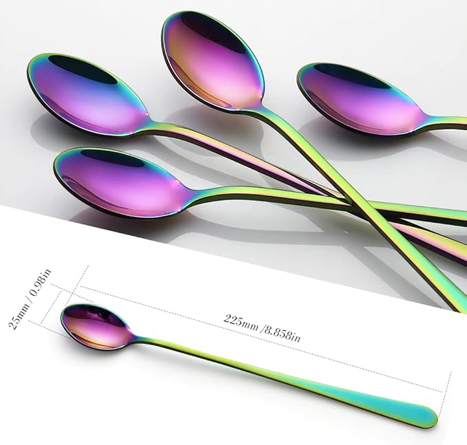 IQCWOOD Rainbow Long Handle Iced Tea Spoons, 9-Inch Ice Cream Coffee Stirring - Image 5