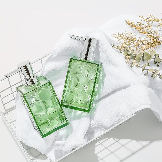 2 Pack Clear Saga Green Rust Proof Soap Dispenser Bathroom, Acrylic Plastic - Image 4