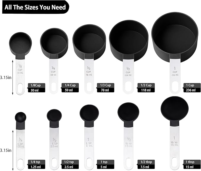 Measuring Cups and Spoons Set of Huygens Kitchen Gadgets 10 Pieces, Stackable - Image 2