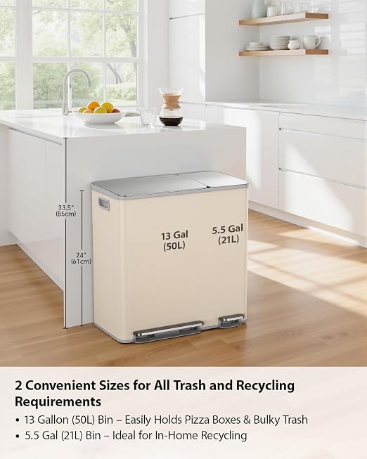Lovewind Double Trash Can Kitchen, 13+5.5 Gallon Stainless Steel Dual Trash and - Image 2