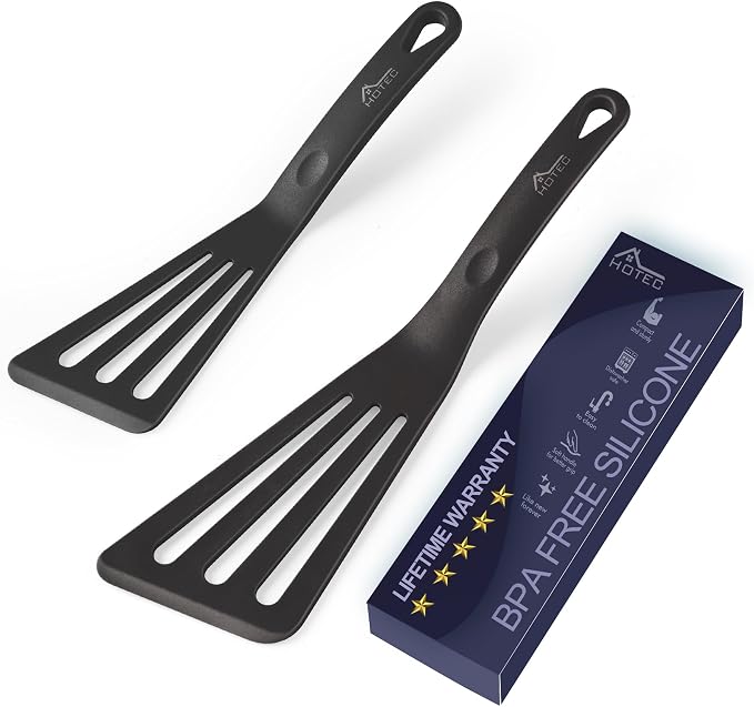 HOTEC 600℉ Heat Resistant Silicone Slotted Fish Turner Spatula Set, BPA Free by Hotec