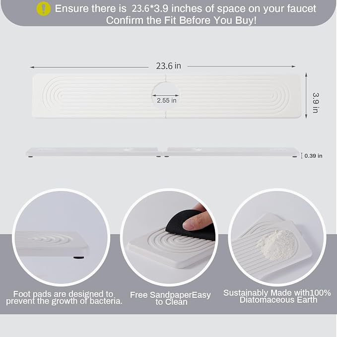 Stone Faucet Mat for Kitchen Sink, Faucet Mat Fast Drying Diatomite, Sink - Image 2