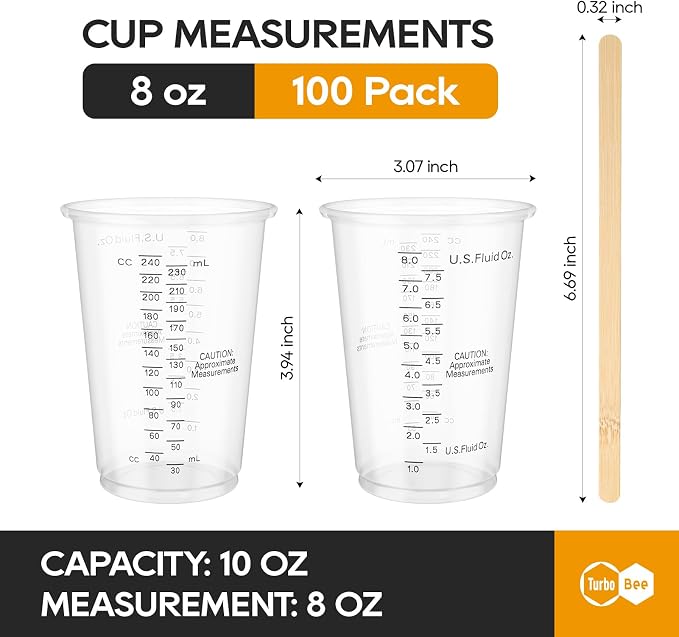 Turbo Bee Plastic Measuring Cups 8OZ, 100 PACK Disposable Mixing Cups - Image 3
