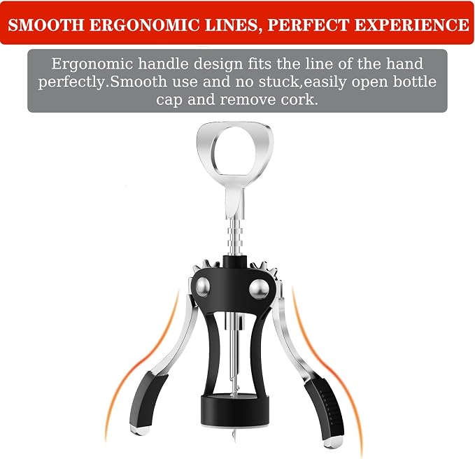 KORCCI Wine Opener, Heavy-Duty Zinc Alloy Wing Corkscrew, Premium Beer Bottle - Image 5
