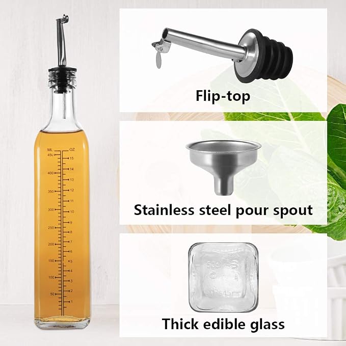 WERTIOO 17 OZ Olive Oil Dispenser Bottle, 4 Pack Glass Oil and Vinegar - Image 2