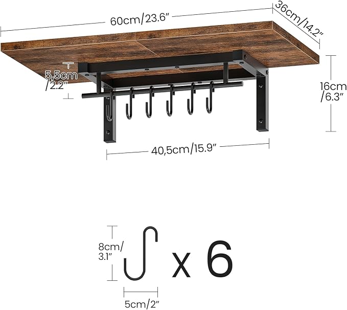 CHOEZON Wall-Mounted Pot Racks, Floating Shelves, Wall Shelves, Vintage Pot - Image 5