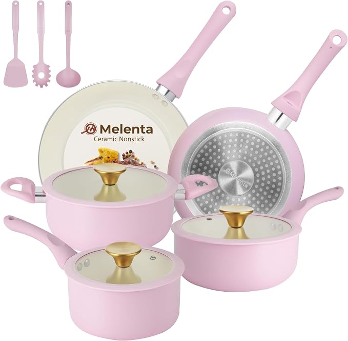 M MELENTA Pots and Pans Set Non Stick, 11-Piece Induction Cookware, Non Toxic by MMELENTA