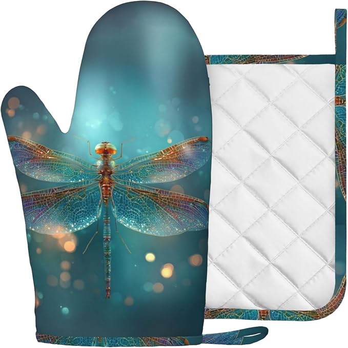 Fantasy Green Dragonfly Oven Mitt and Pot Holder - Image 2