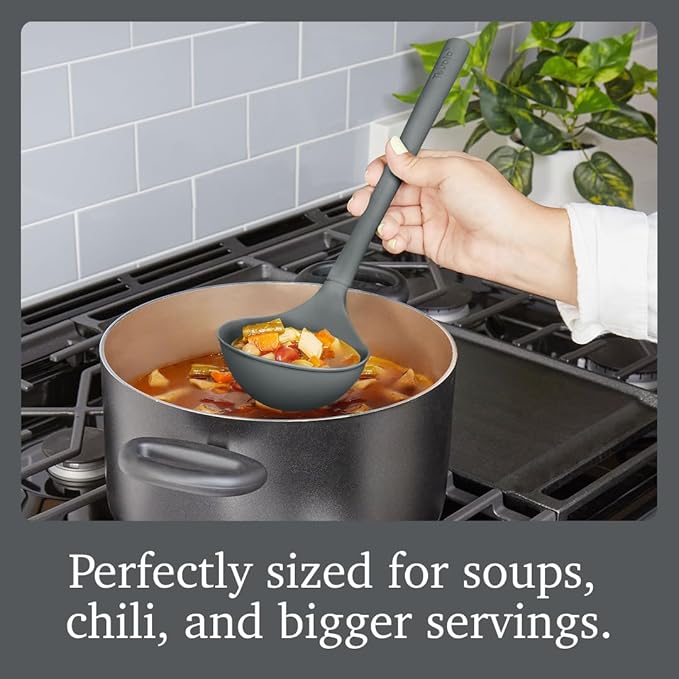 Tovolo Flex Core Silicone Ladle BPA Free Charcoal Gray Deep Silicone Soup Ladle - Image 4