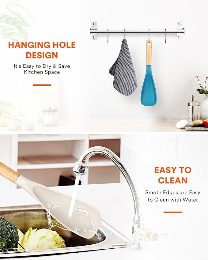 Cooking Spoon for Nonstick Cookwares, Wood Handle Spoon for Mixing, and Scrape - Image 7